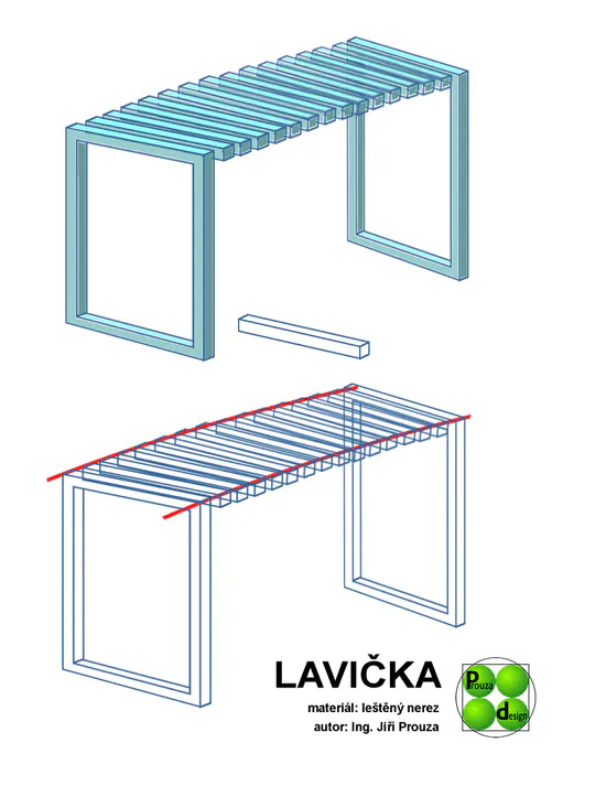 Projekt obloukové lavičky v půlkruhovém prostoru před budovou
